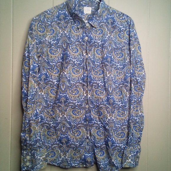 J Crew Button Up Shirt S Long Sleeve Paisley Print Blue Gold - Picture 13 of 13